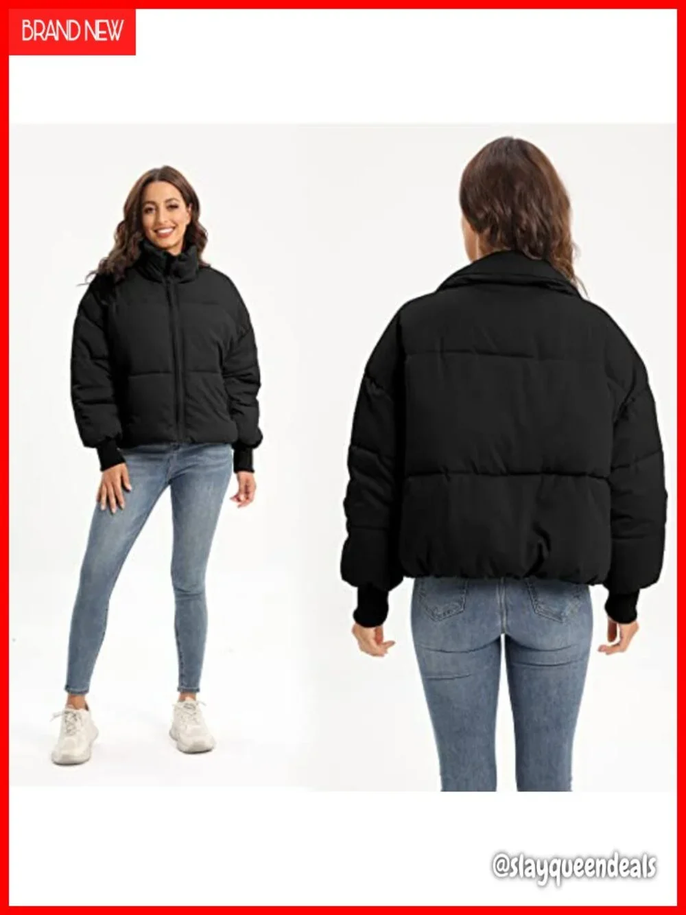 Cropped Lightweight Quilted Down Puffer Jacket Oversized without Hood